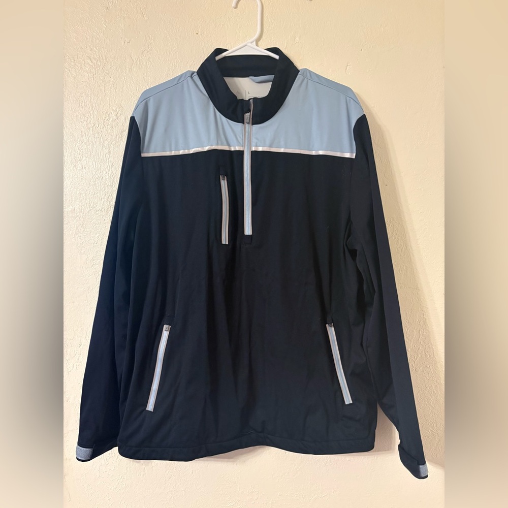 Above the links Black and Light Blue Quarter-Zip Jacket Size: L